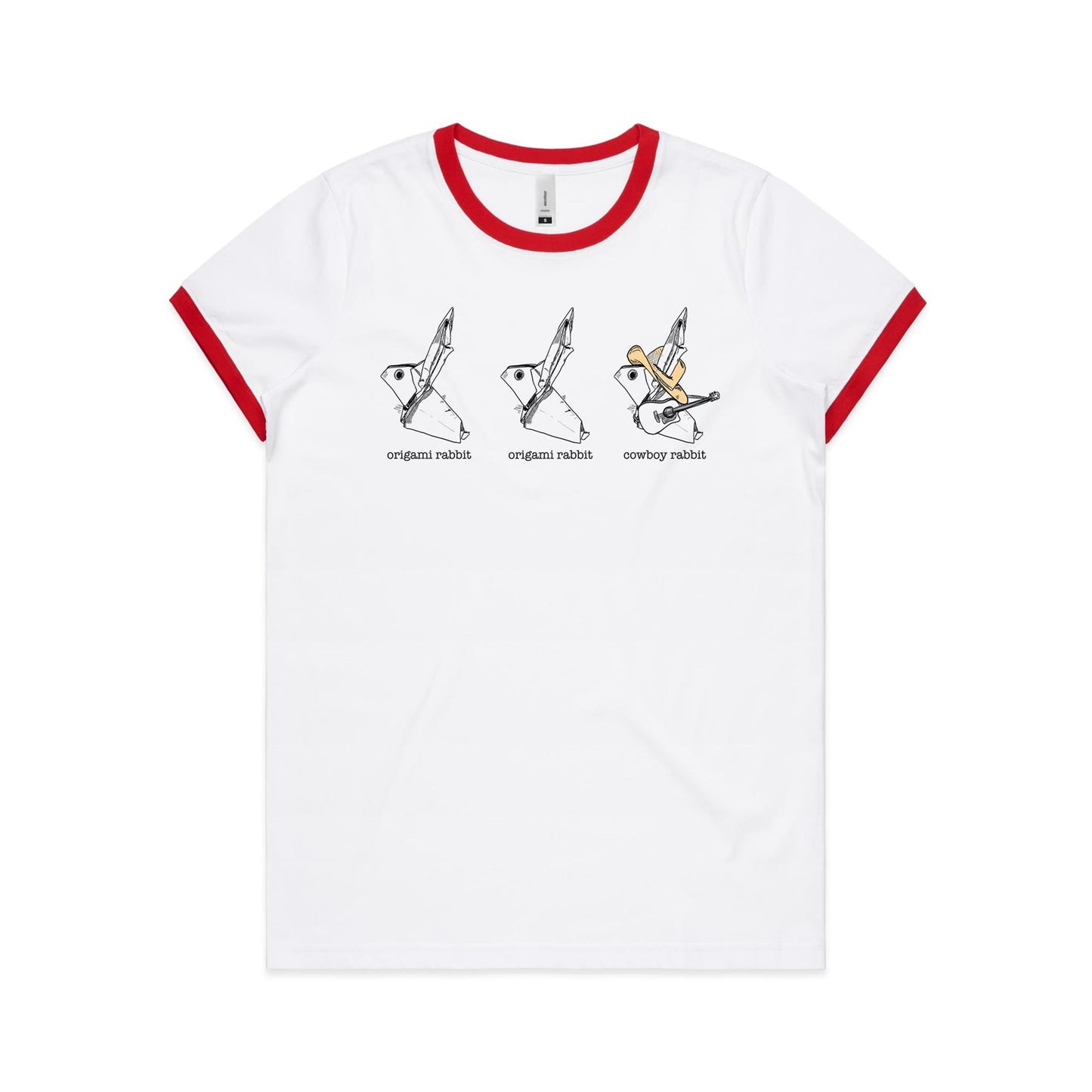 women's ringer tee origami rabbit rabbit cowboy
