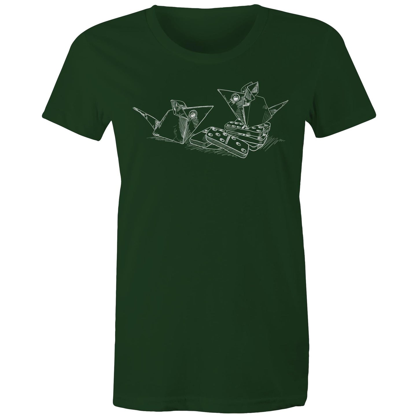 women’s tee origami mice with dominoes