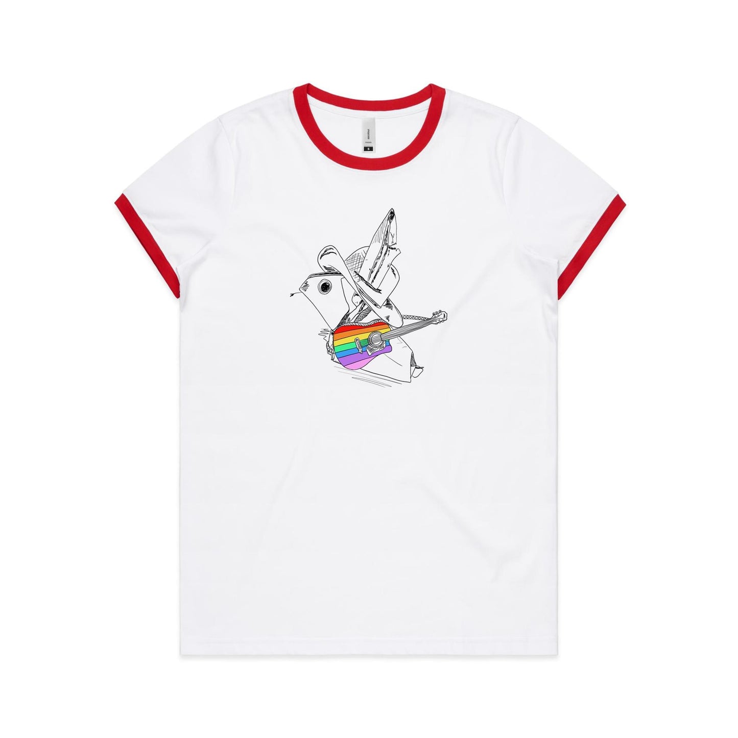 women’s ringer tee origami rainbow cowboy
