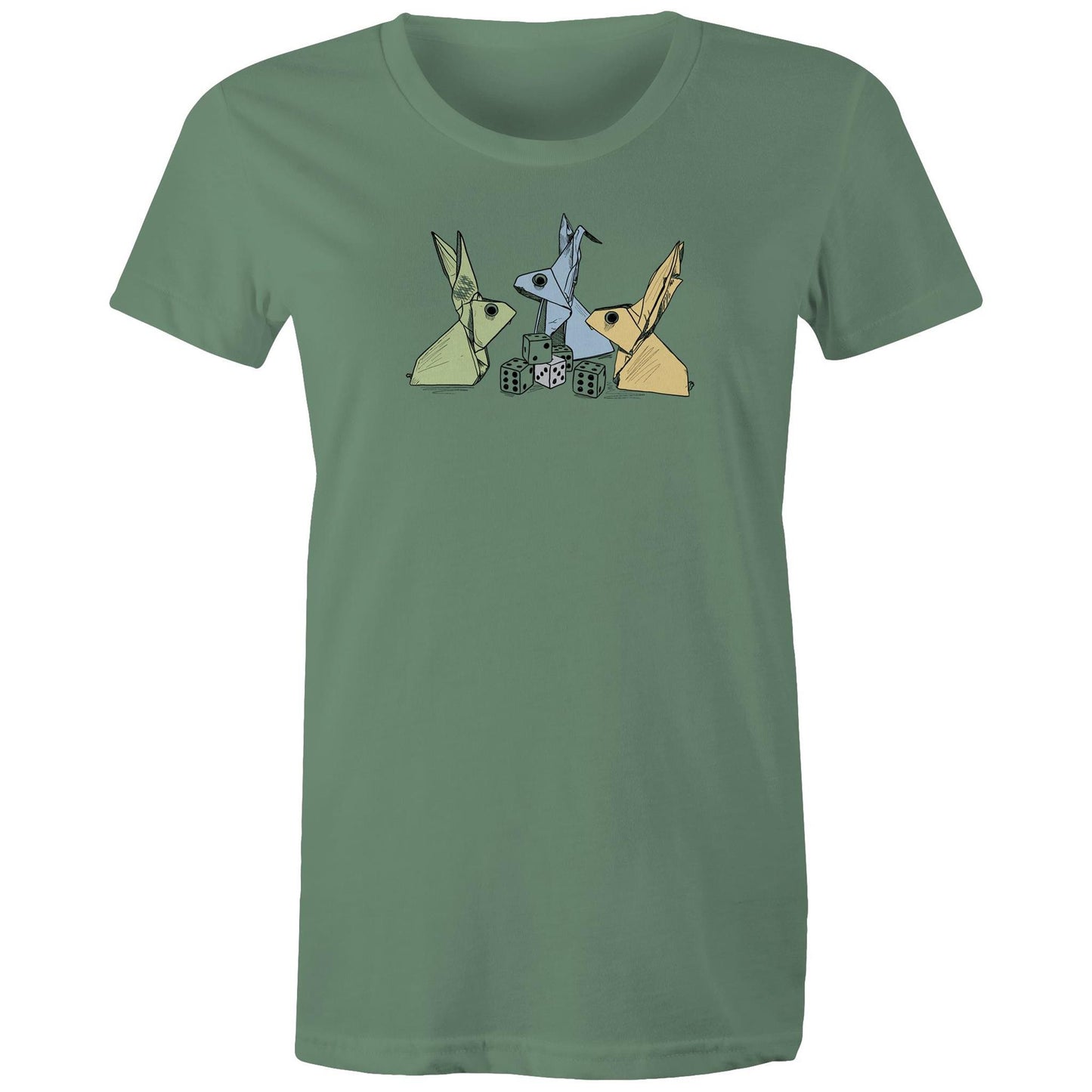 women’s tee origami rabbits with dice remix