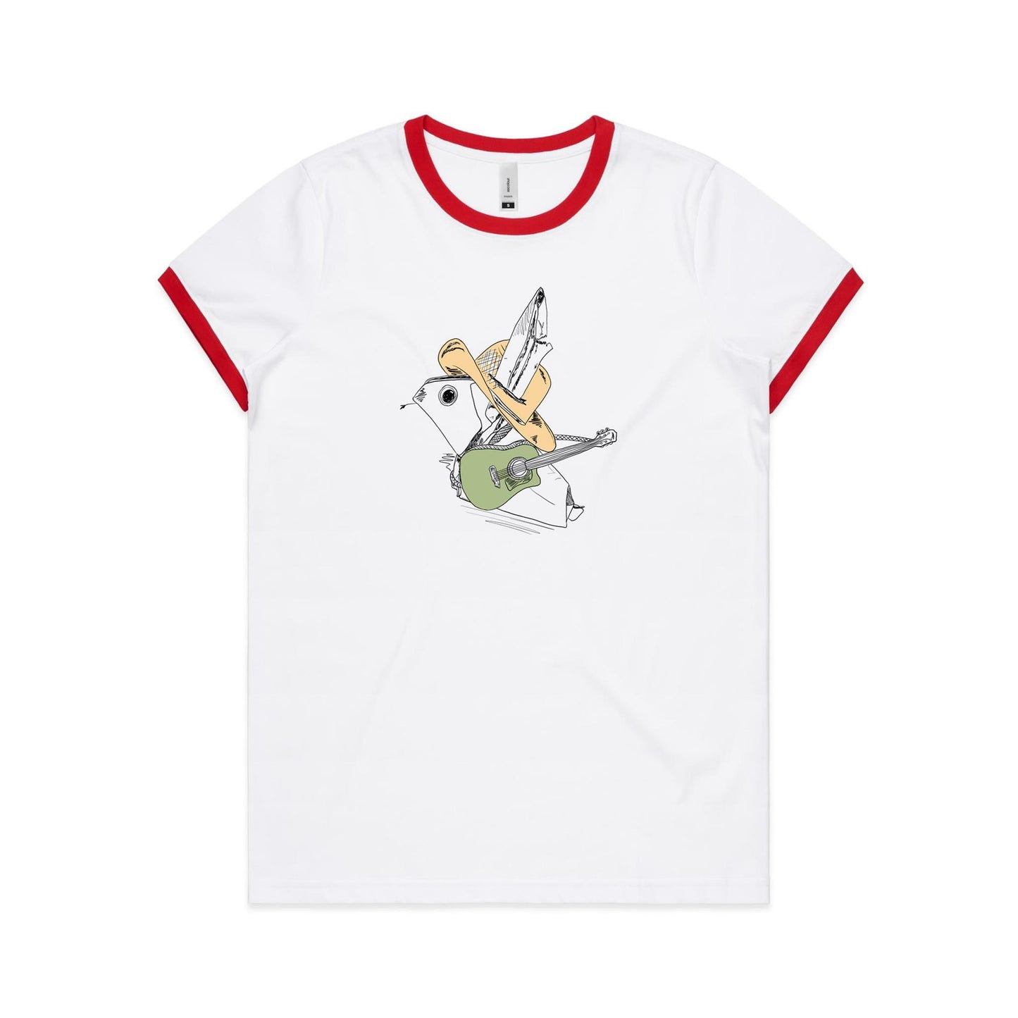 women’s ringer tee green guitar cowboy