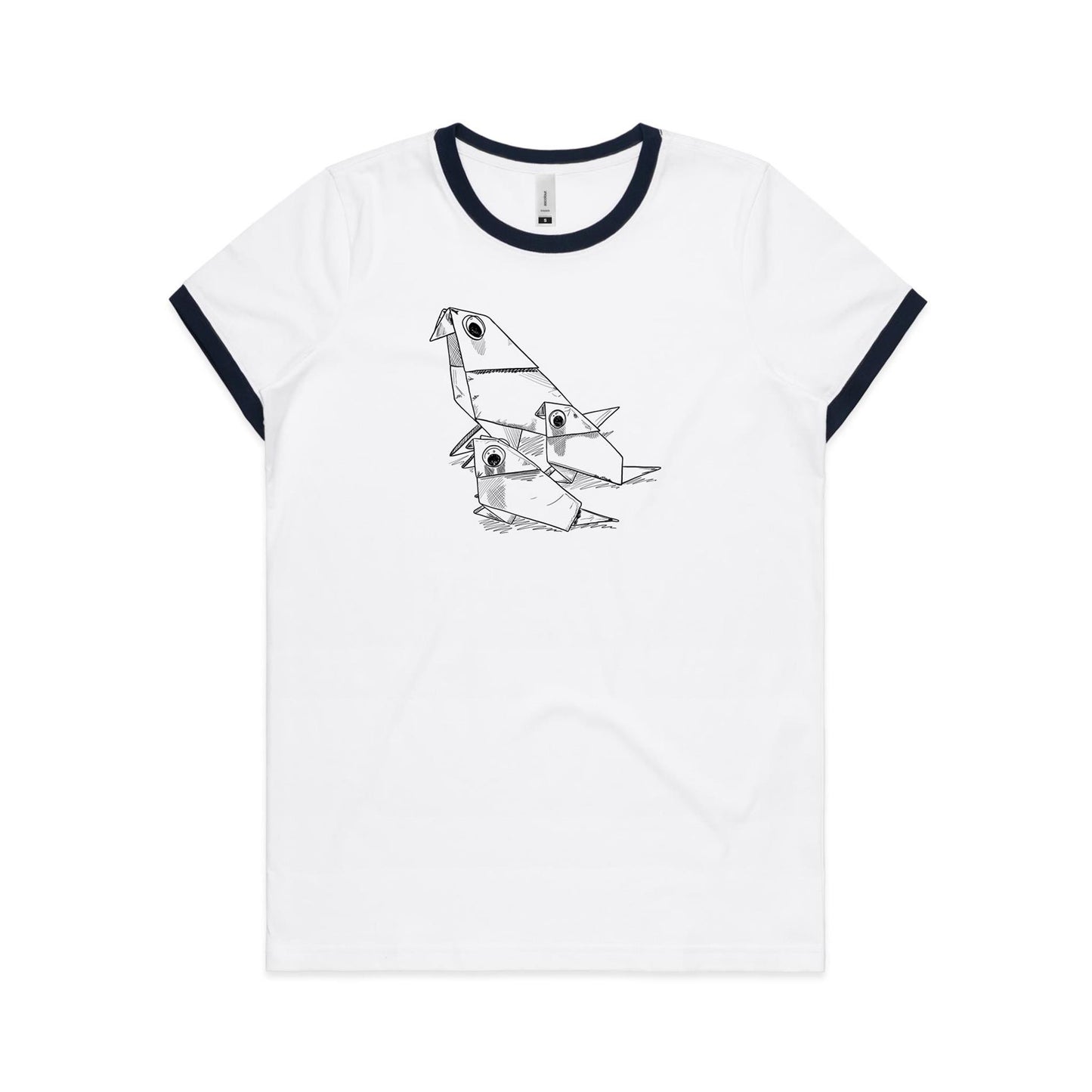 women's ringer tee origami bird family