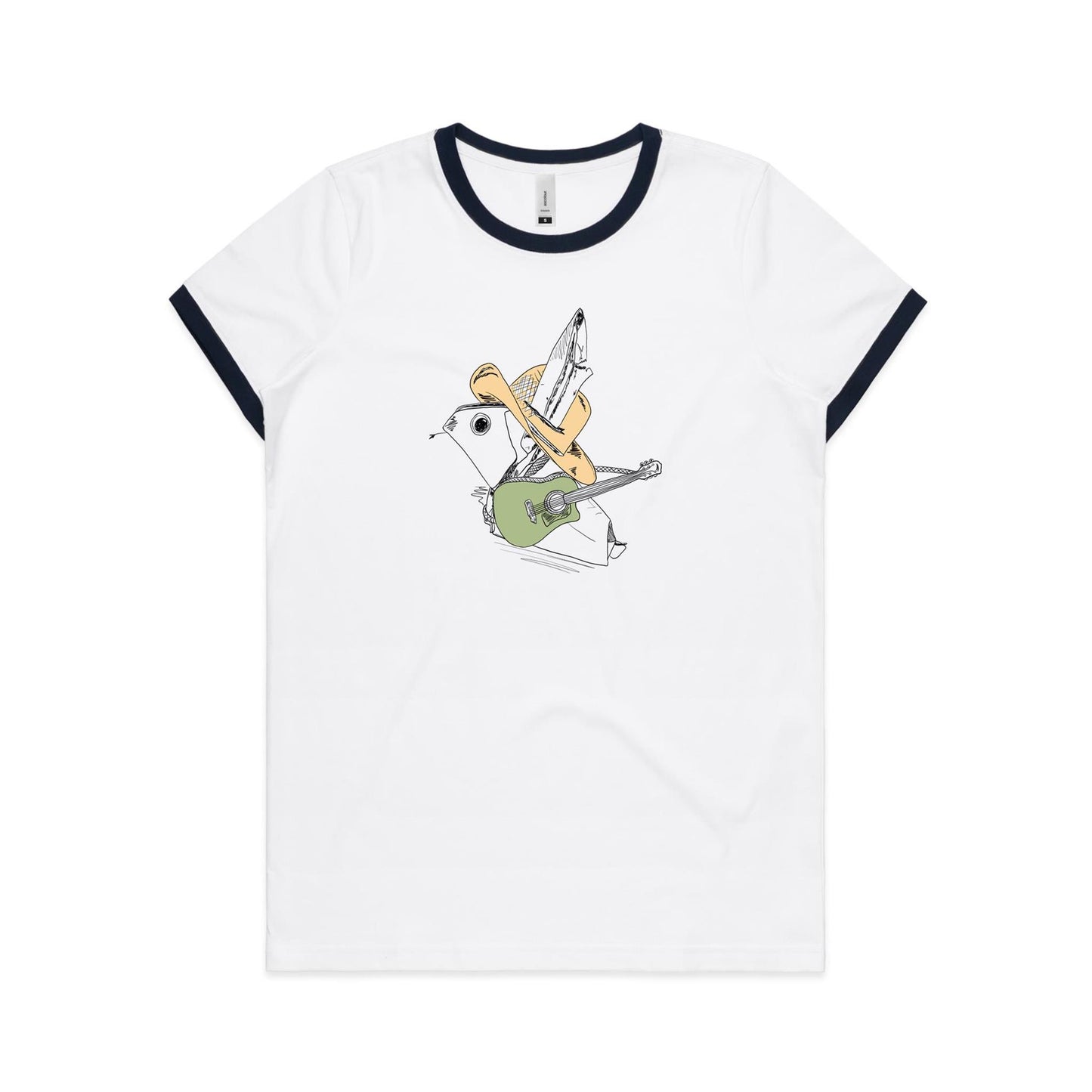 women’s ringer tee green guitar cowboy