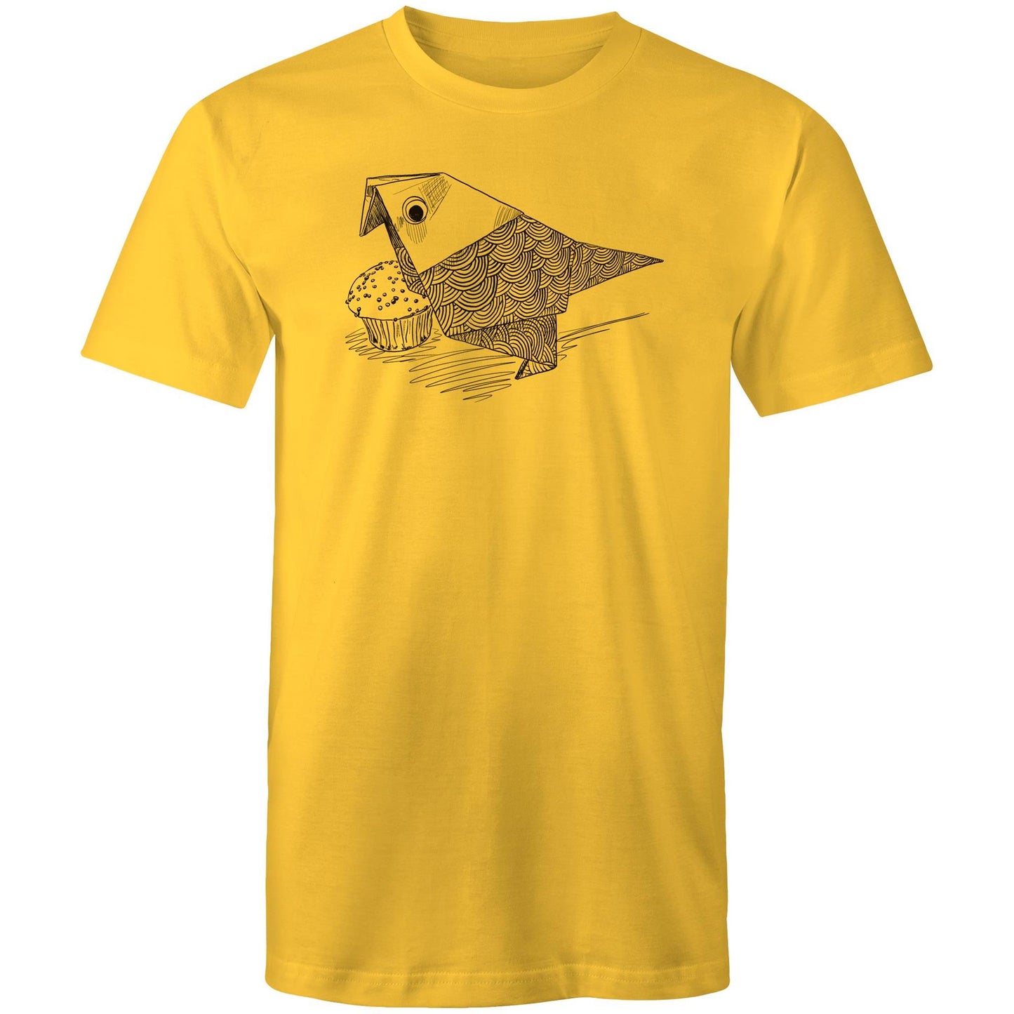 men’s tee origami bird with cake