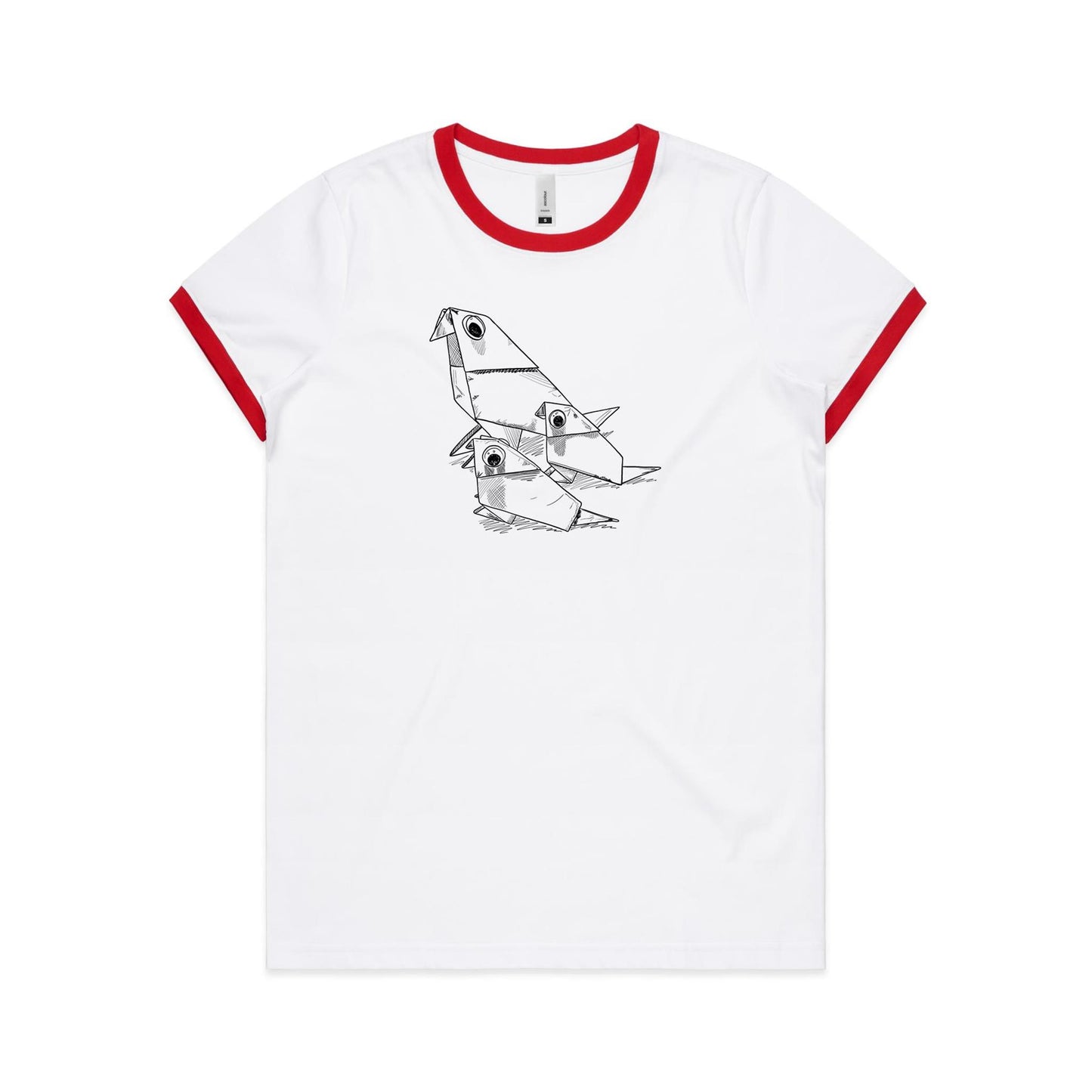 women's ringer tee origami bird family