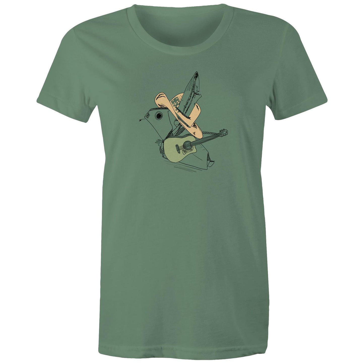 women’s tee green guitar origami cowboy