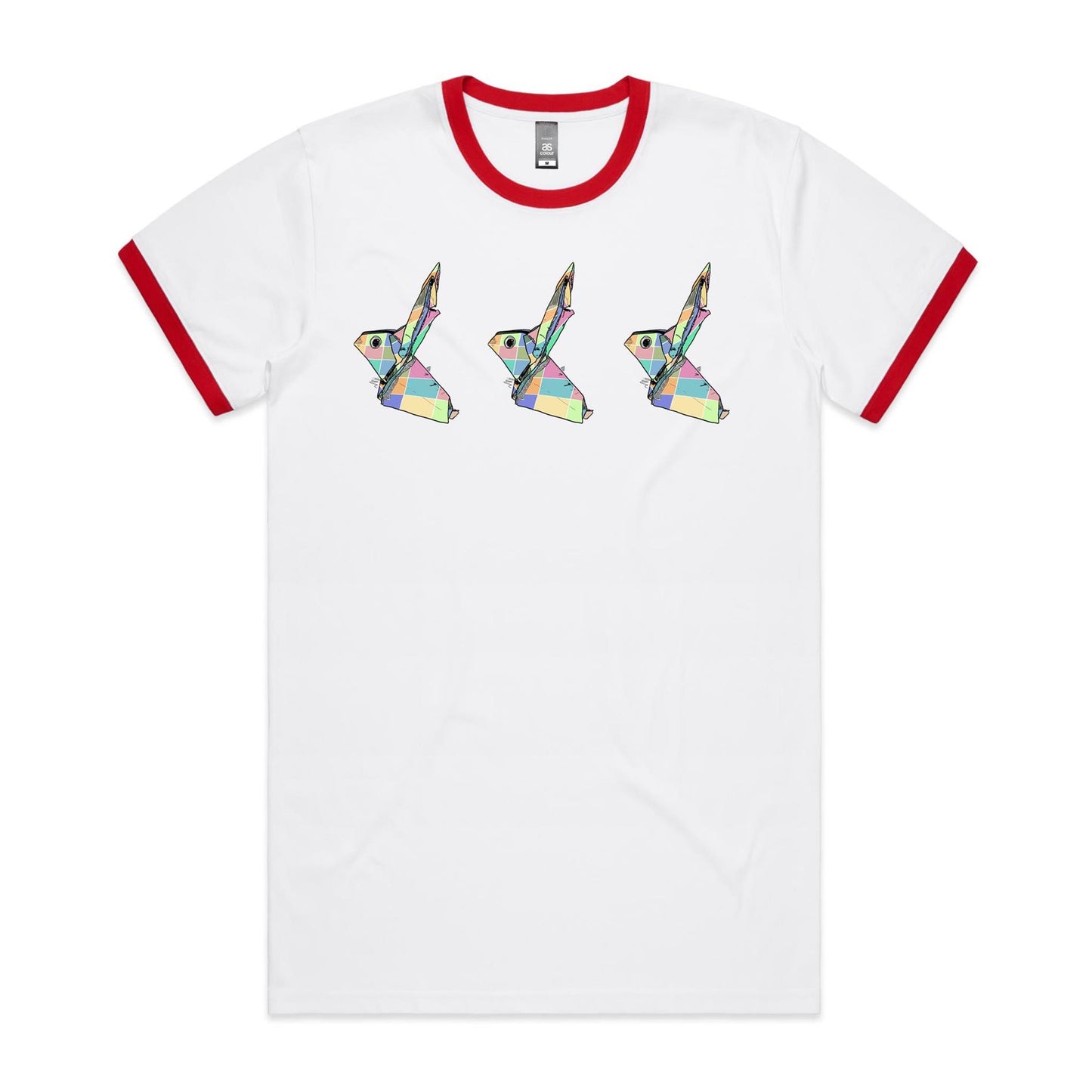 men’s ringer tee origami patchwork rabbits