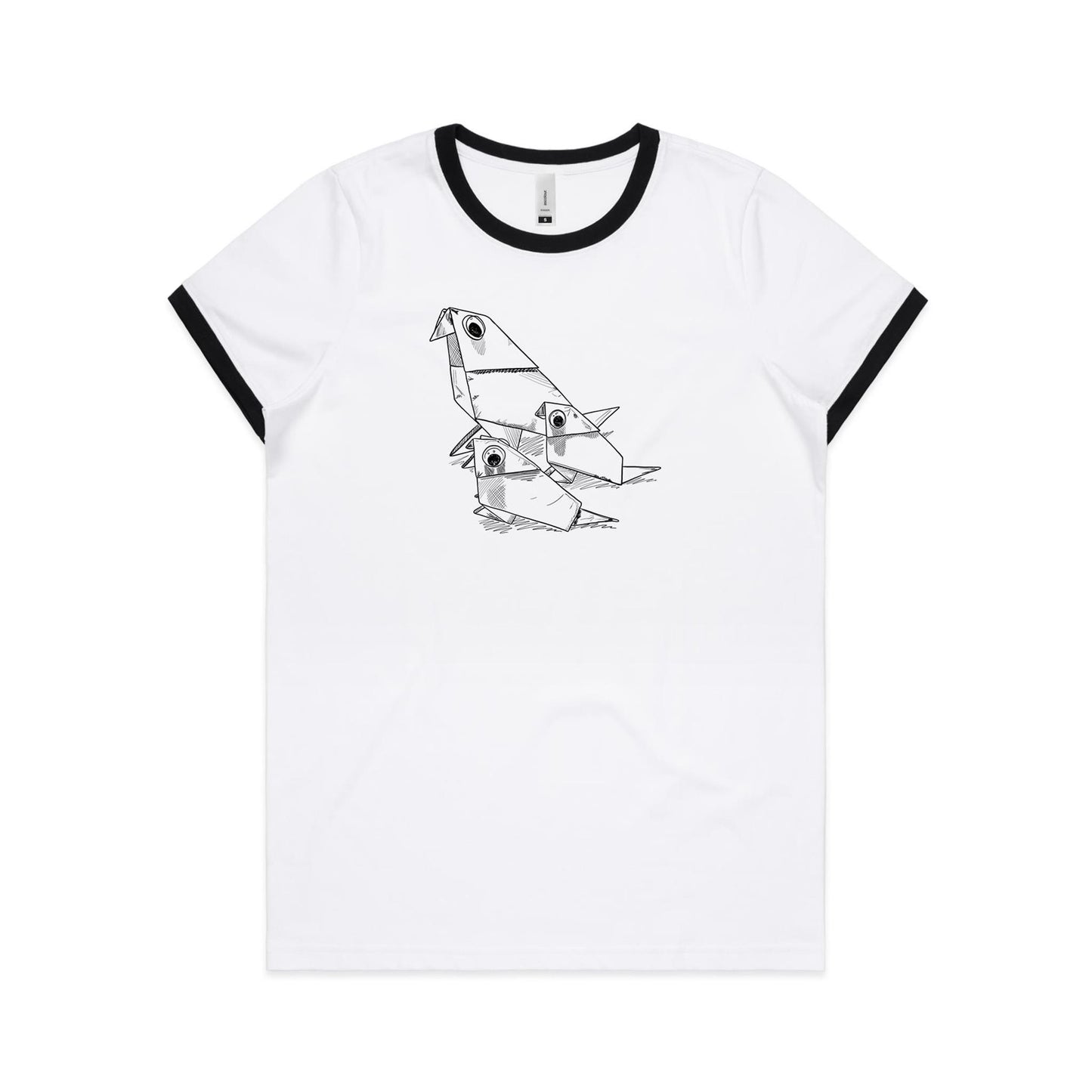 women's ringer tee origami bird family