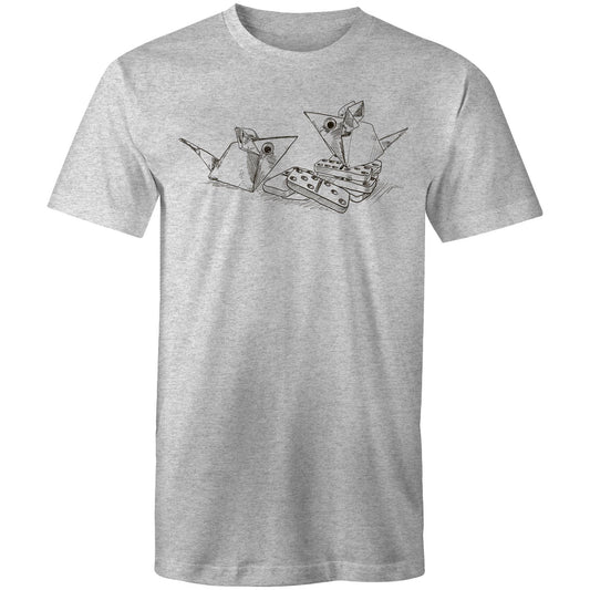 men’s tee origami mice with dominoes