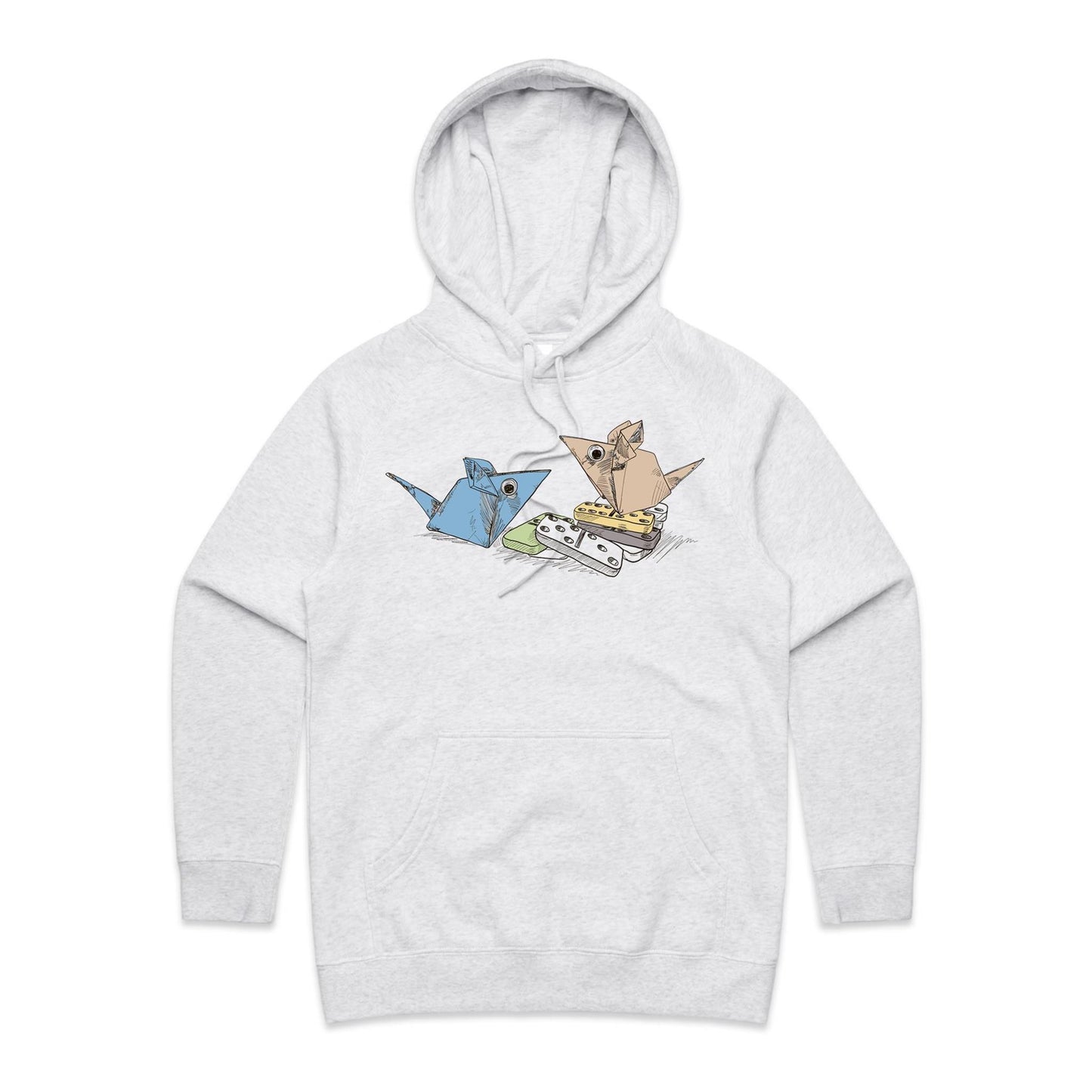 women’s hoodie origami mice with dominoes remix