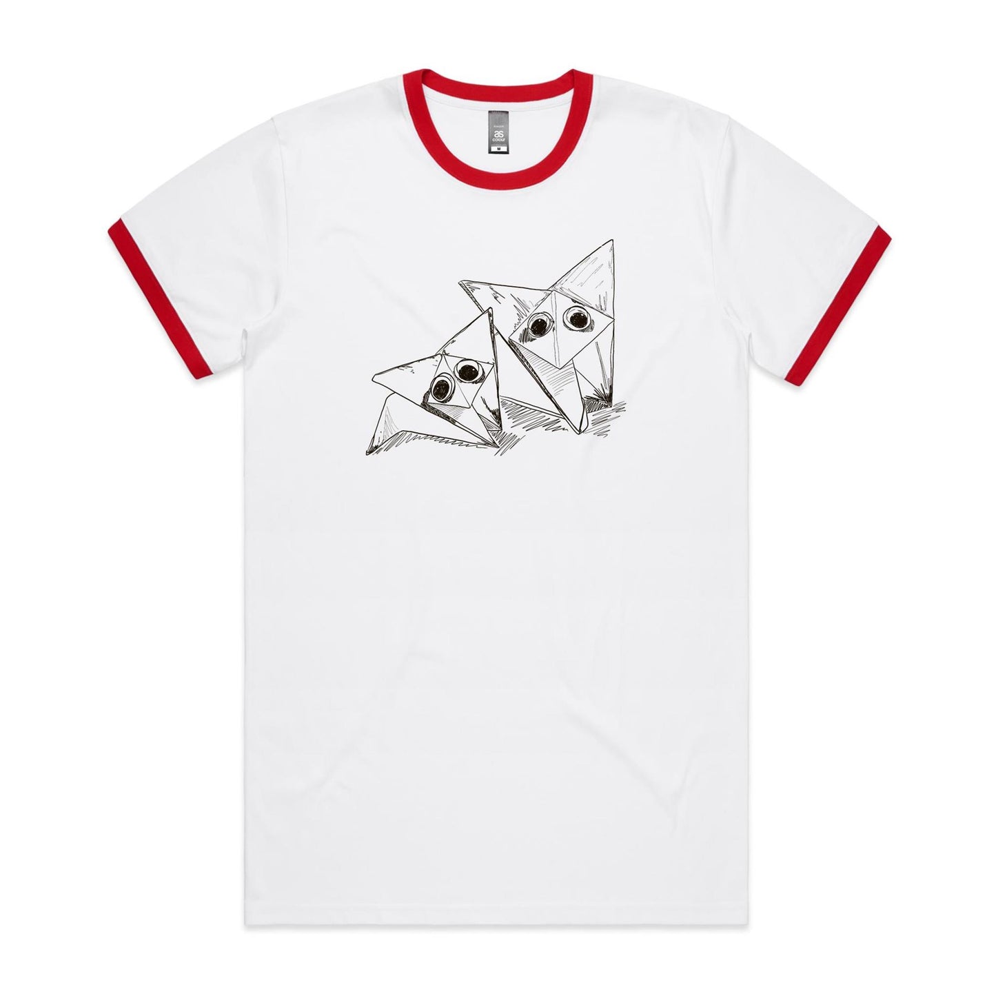 men’s ringer tee origami fox friends