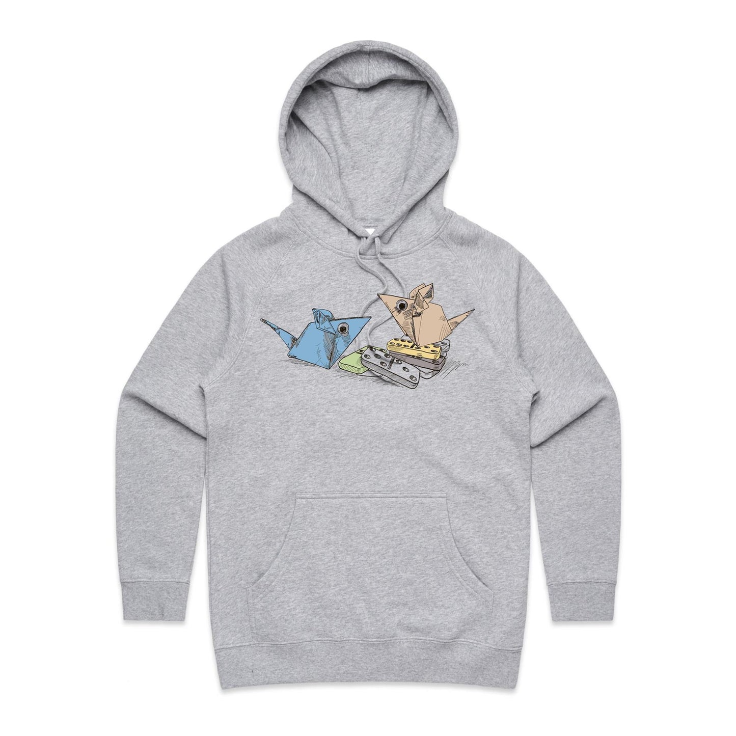 women’s hoodie origami mice with dominoes remix