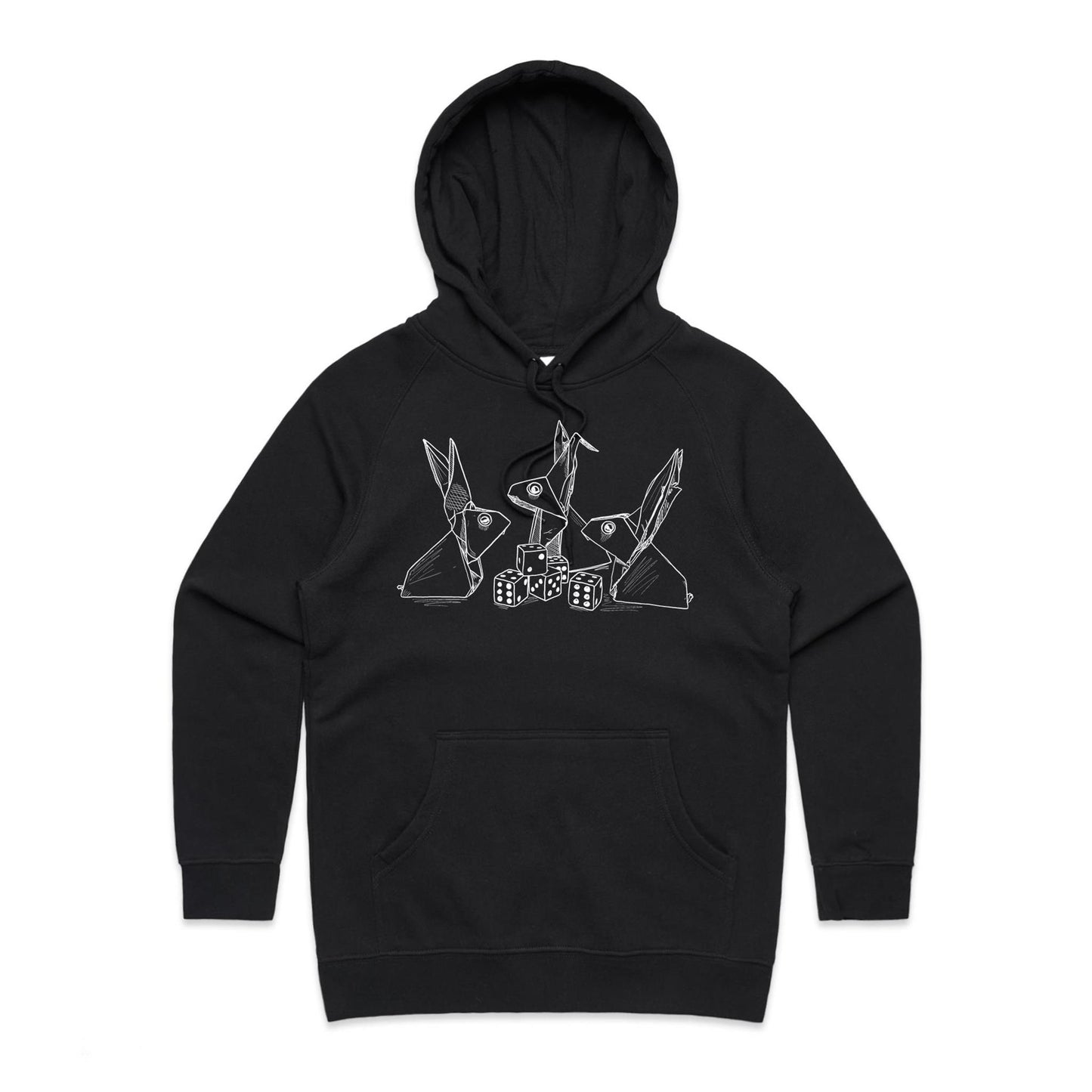 women’s hoodie origami rabbits with dice