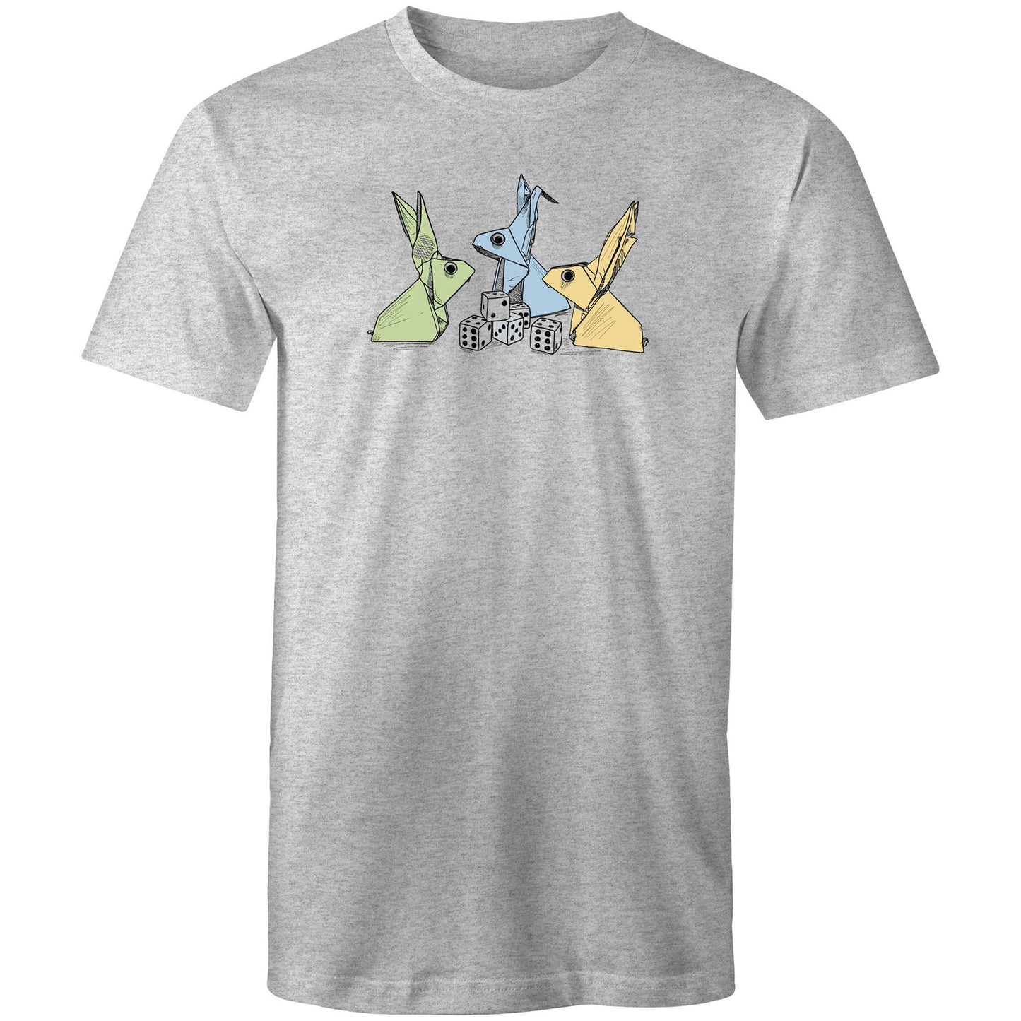 men’s tee origami rabbits with dice remix