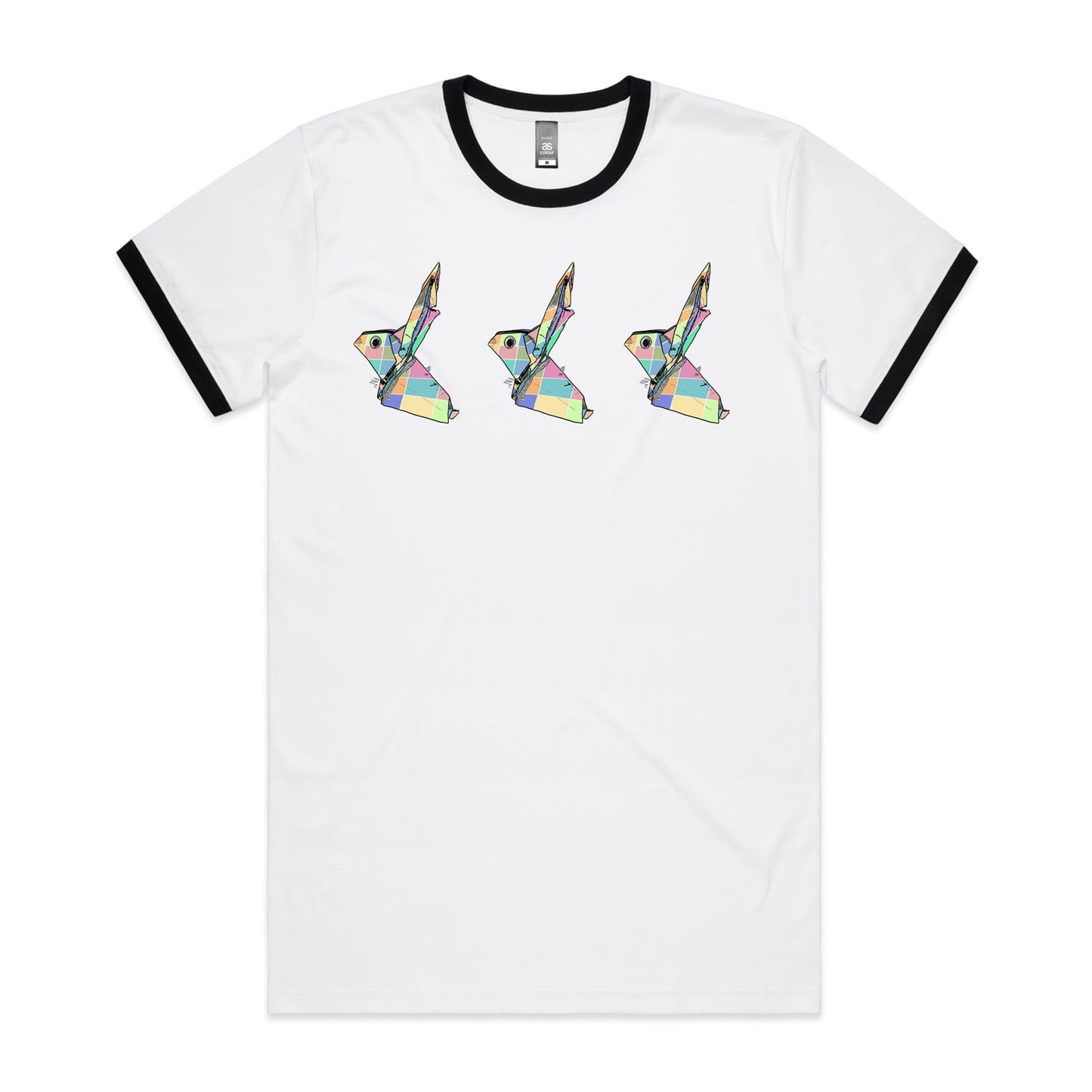 men’s ringer tee origami patchwork rabbits