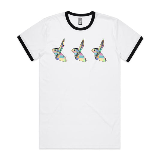 men’s ringer tee origami patchwork rabbits