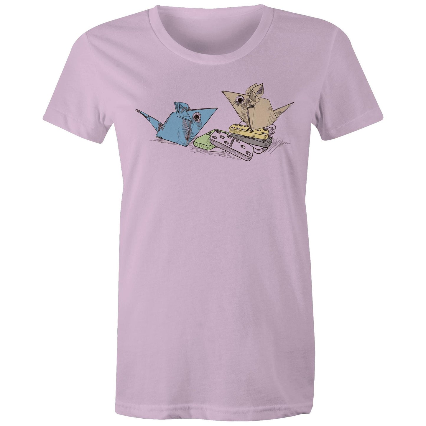 women’s tee origami mice with dominoes remix
