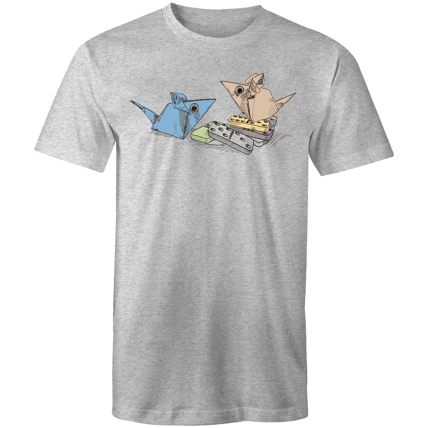 men’s tee origami mice with dominoes remix