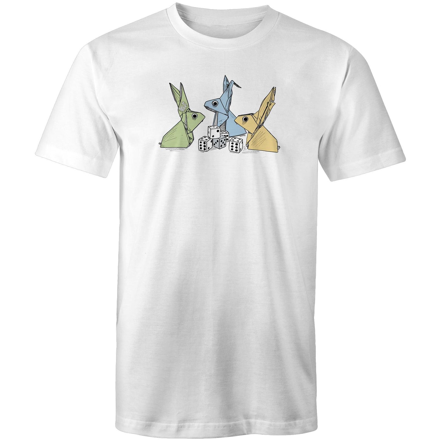 men’s tee origami rabbits with dice remix