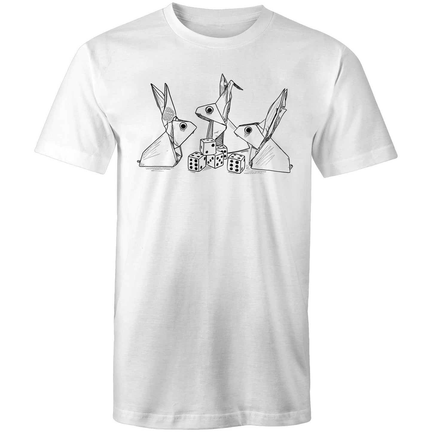 men’s tee origami rabbits with dice