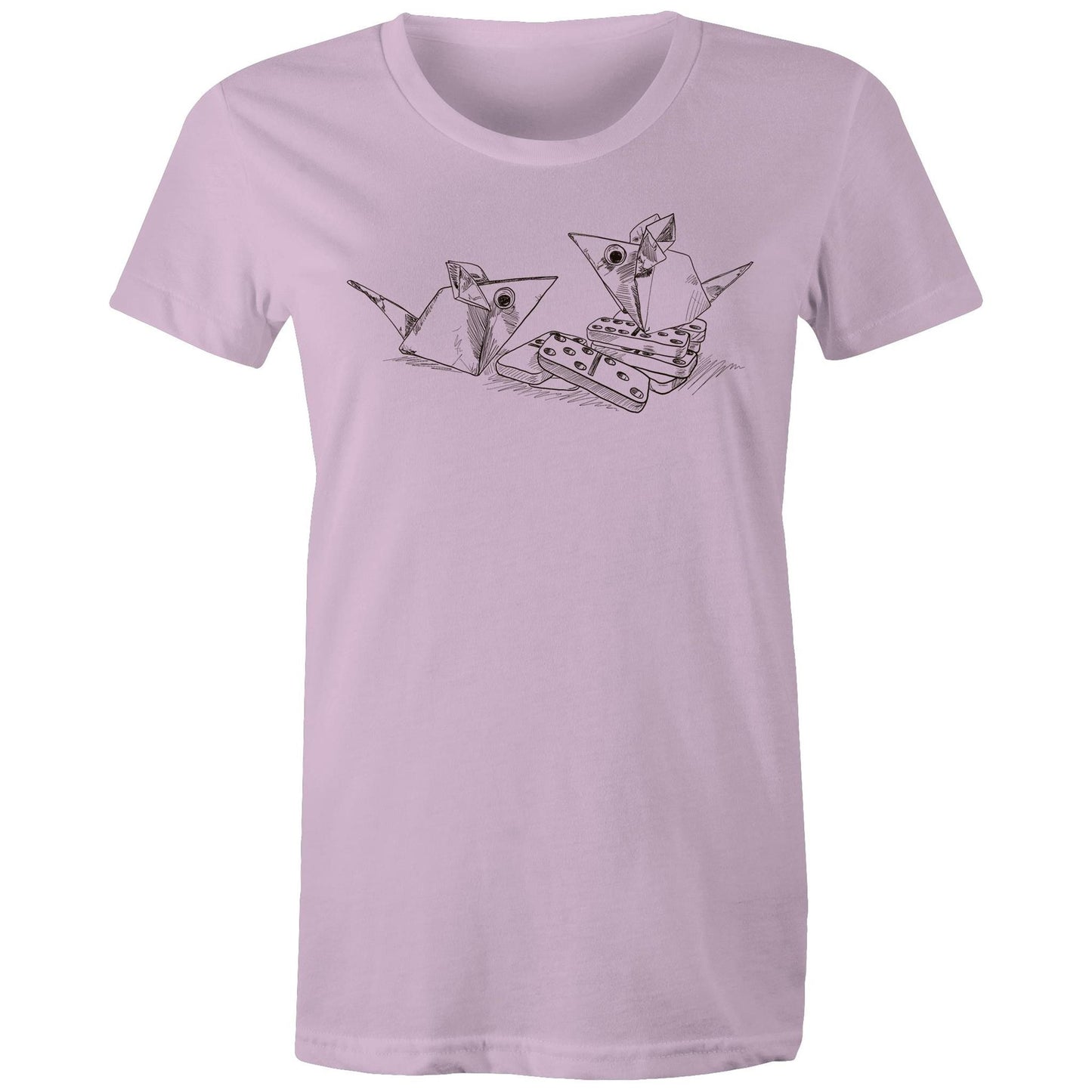 women’s tee origami mice with dominoes