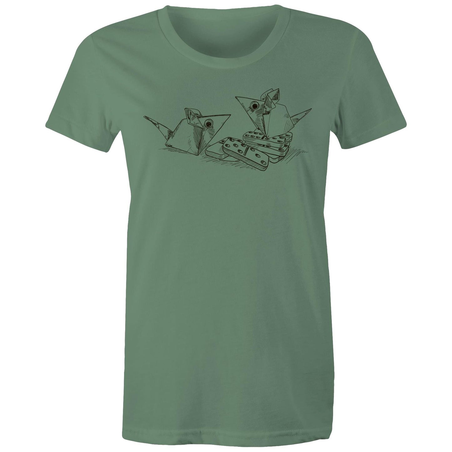 women’s tee origami mice with dominoes