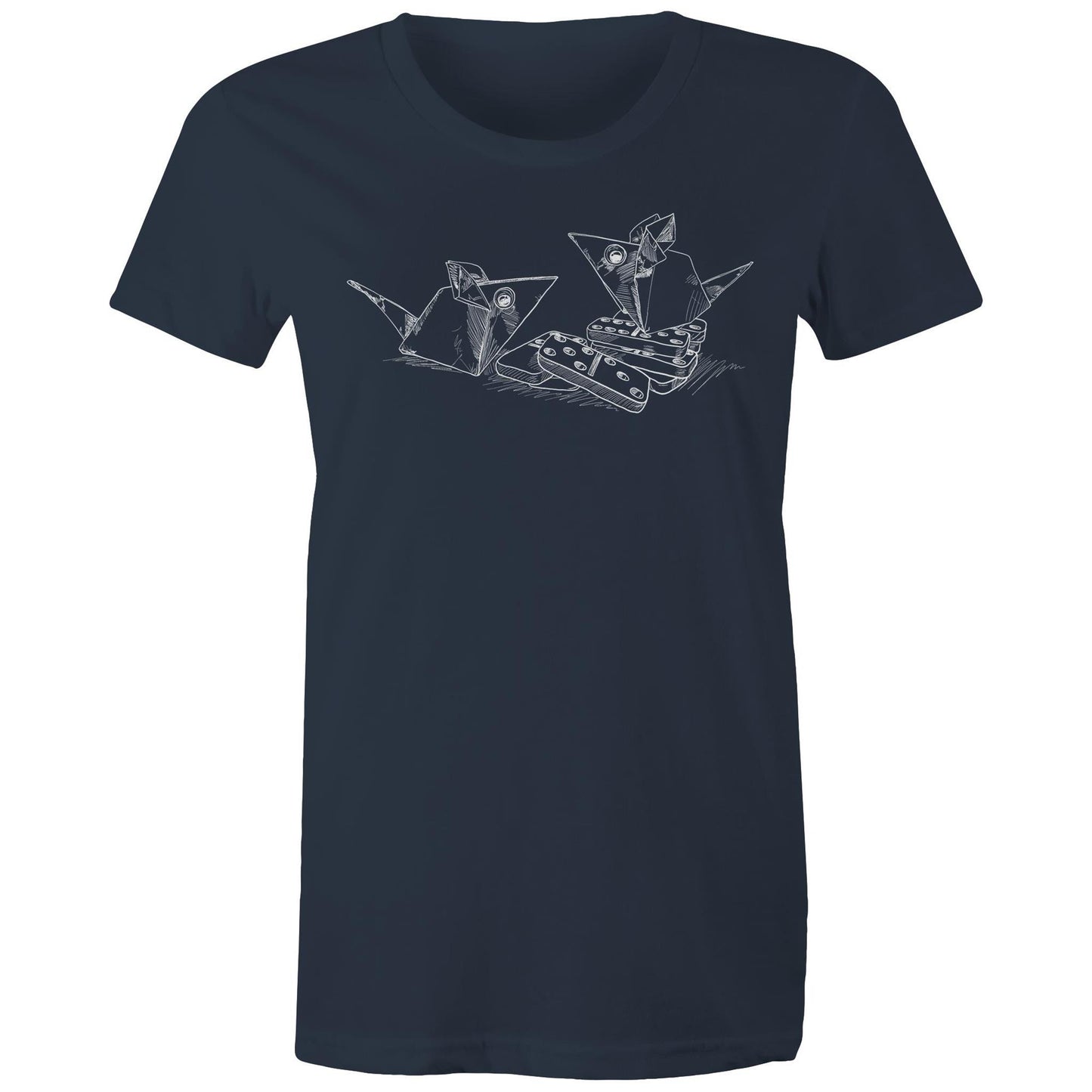 women’s tee origami mice with dominoes