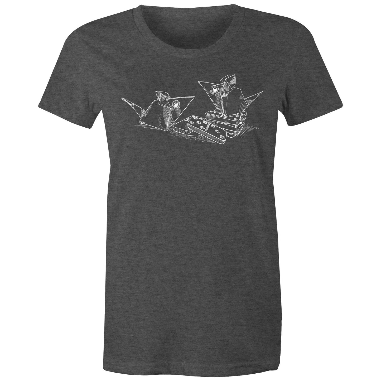 women’s tee origami mice with dominoes