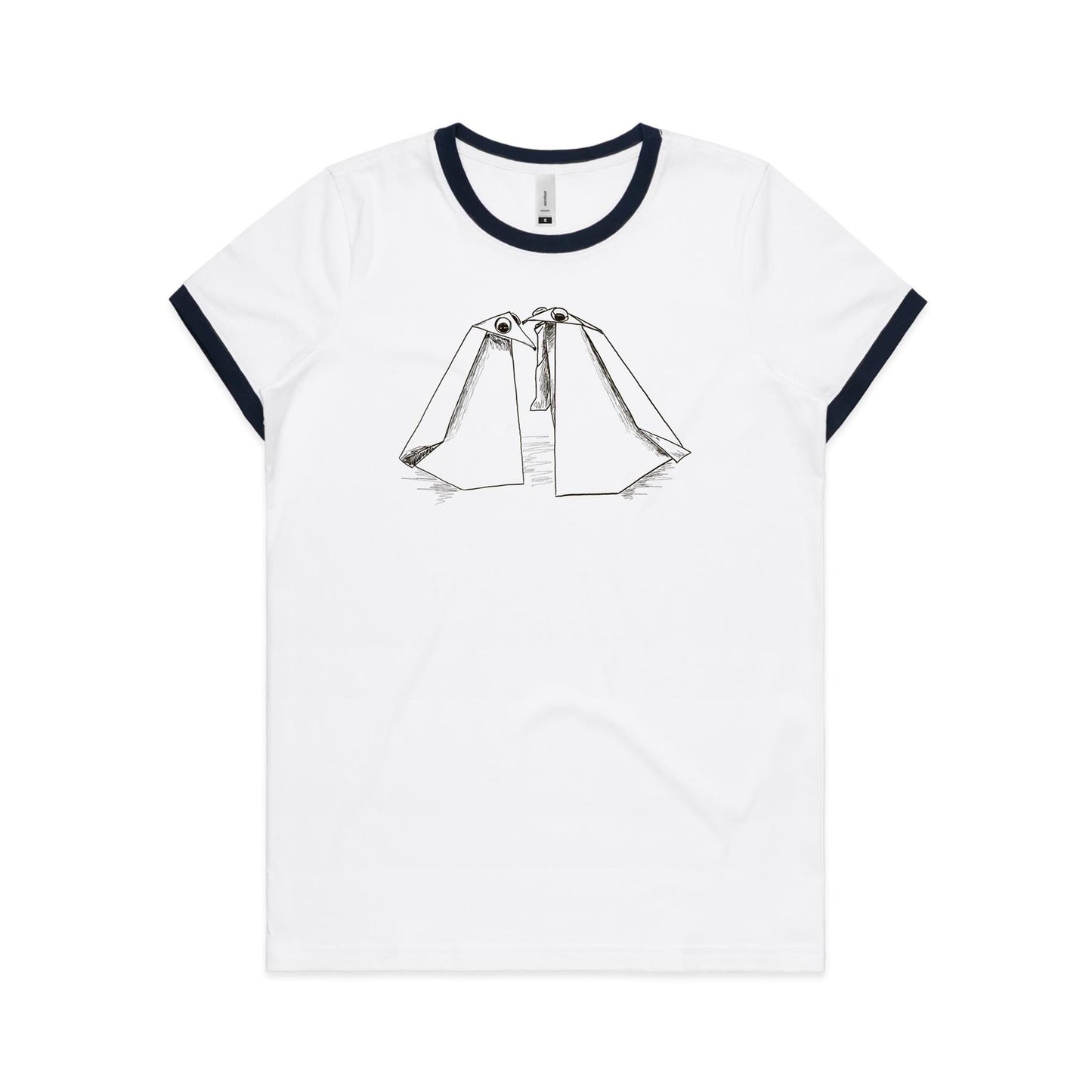 women's ringer tee origami penguin pals