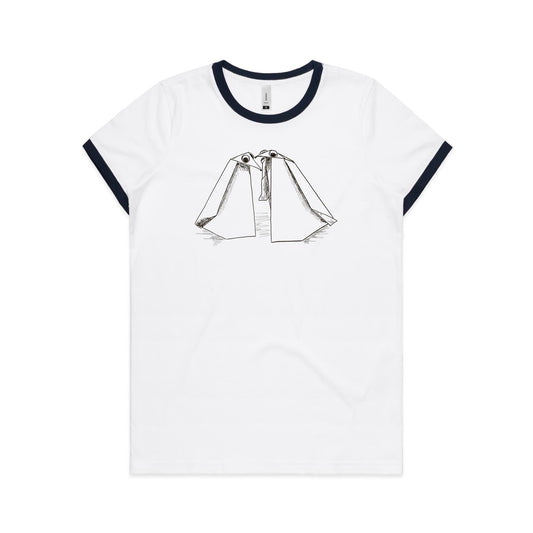 women's ringer tee origami penguin pals
