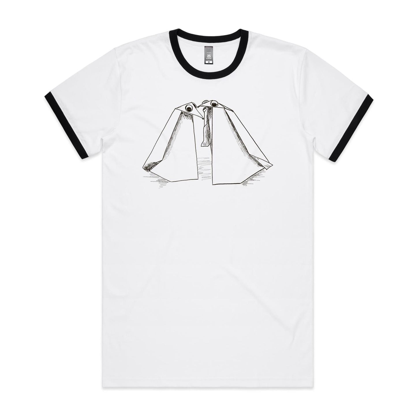men’s ringer tee origami penguin pals