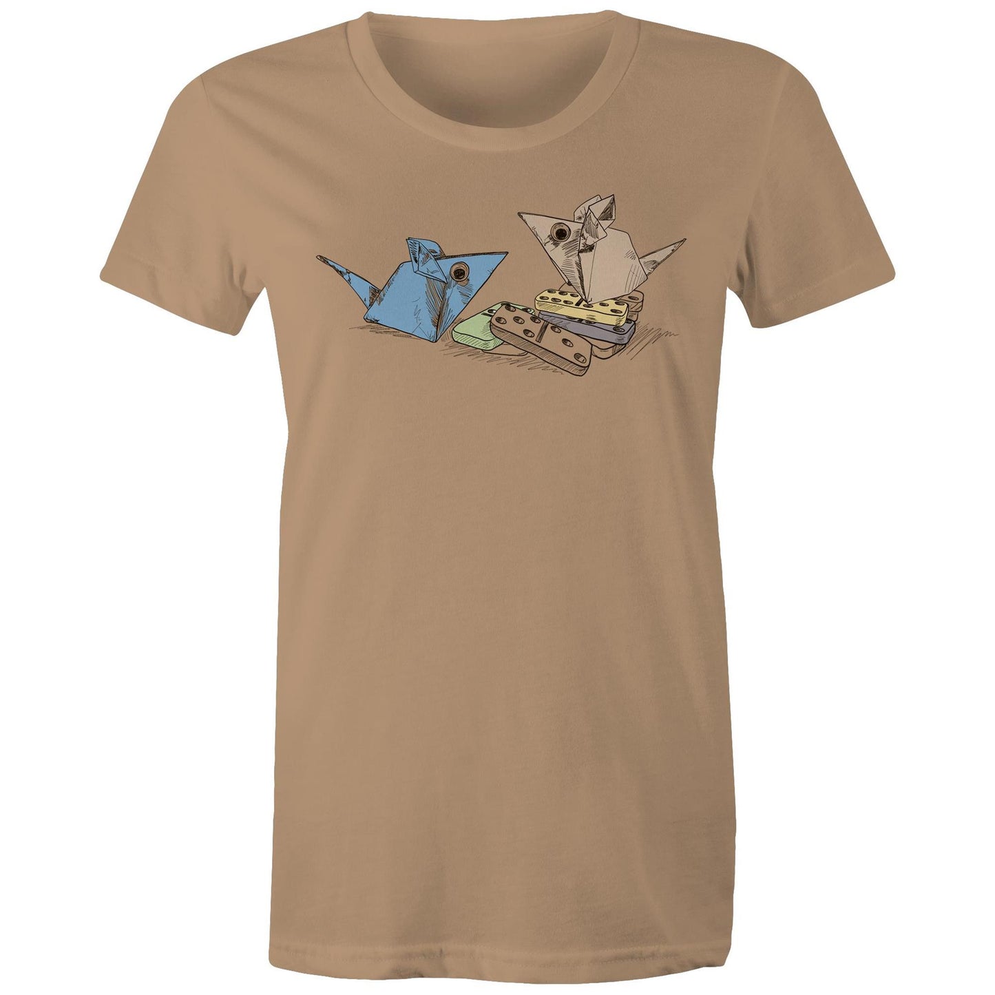 women’s tee origami mice with dominoes remix