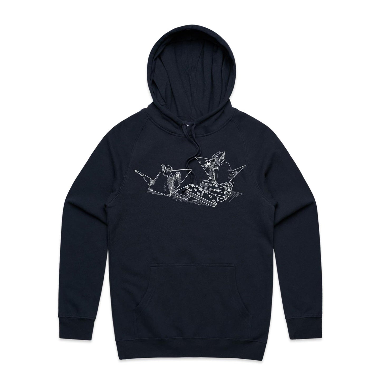 men’s hoodie origami mice with dominoes