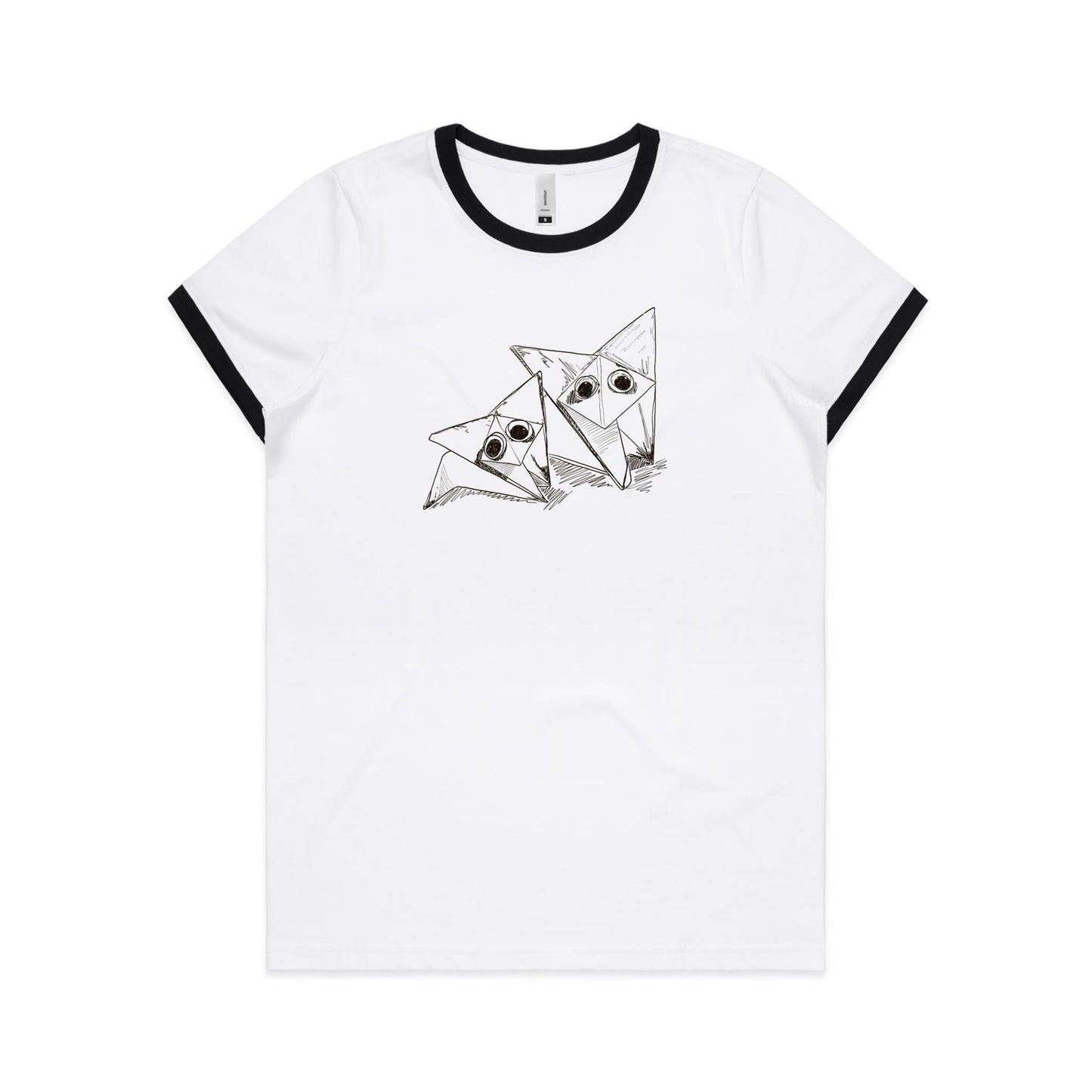 women's ringer tee origami fox friends
