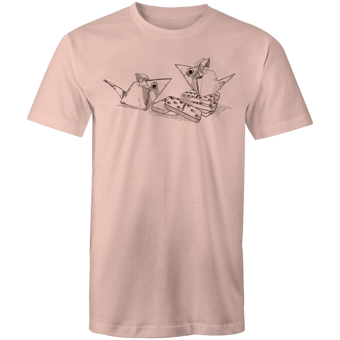 men’s tee origami mice with dominoes