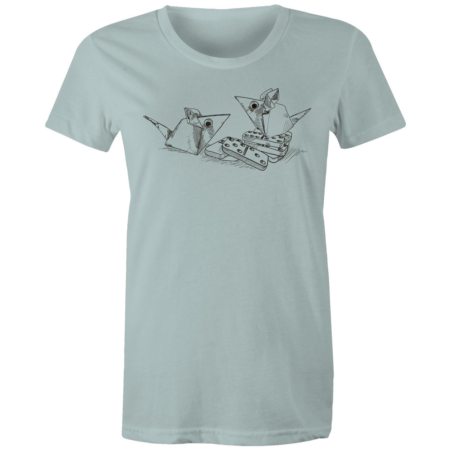 women’s tee origami mice with dominoes