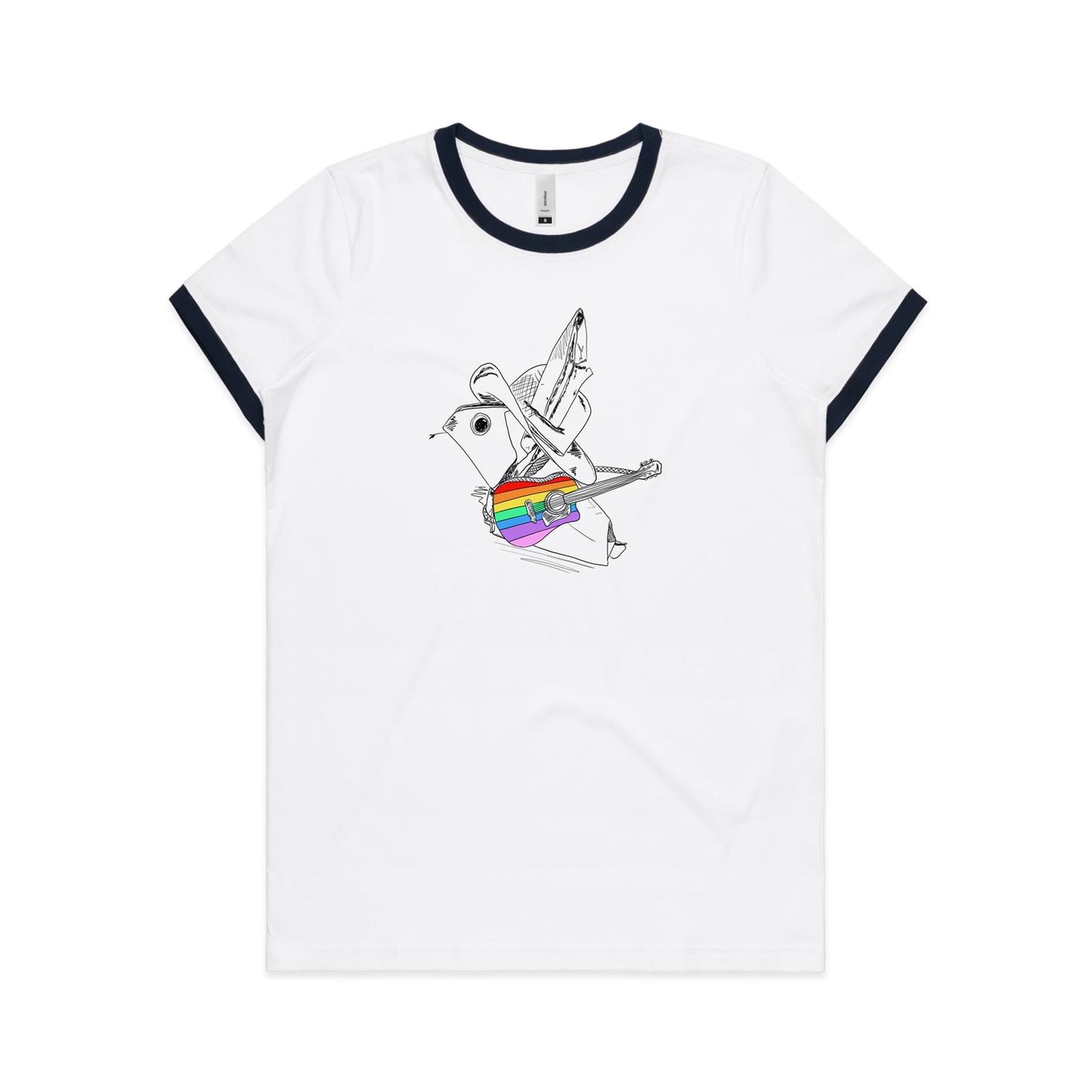 women’s ringer tee origami rainbow cowboy