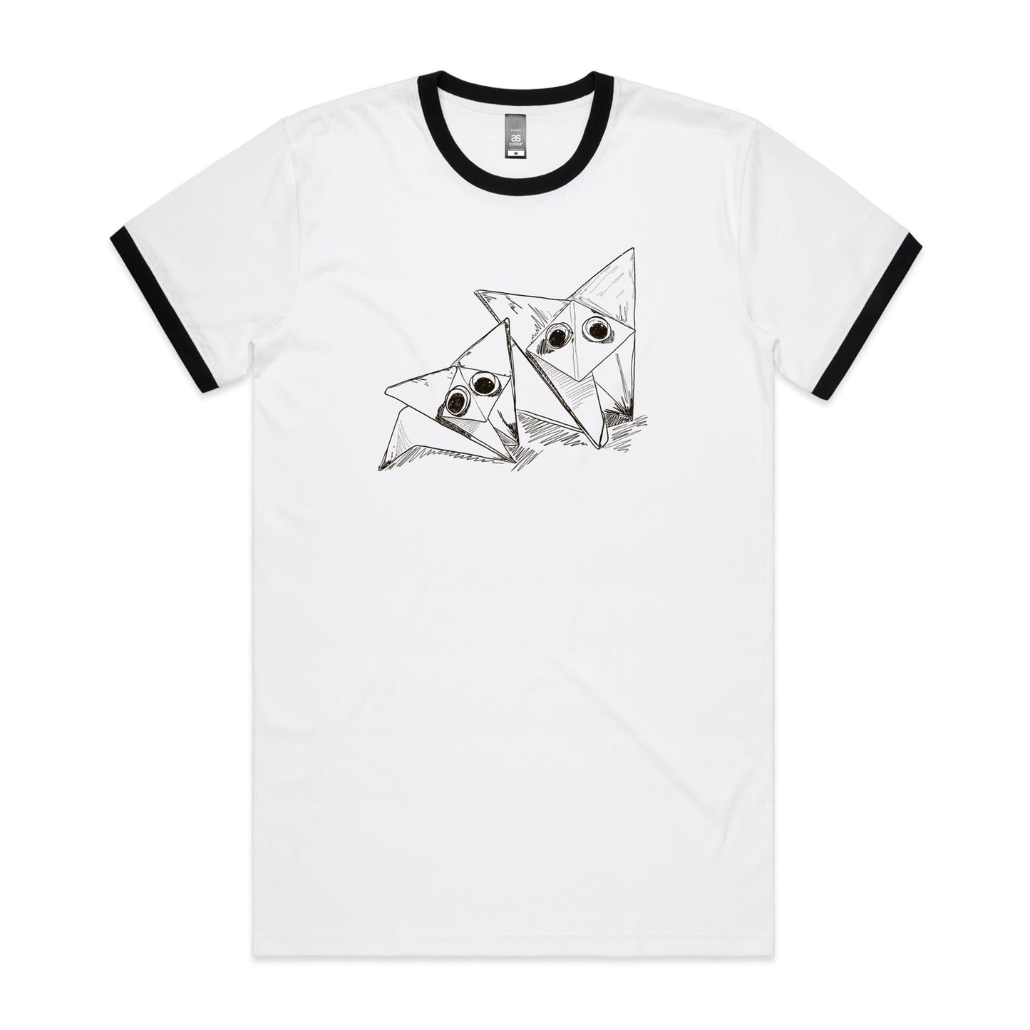 men’s ringer tee origami fox friends