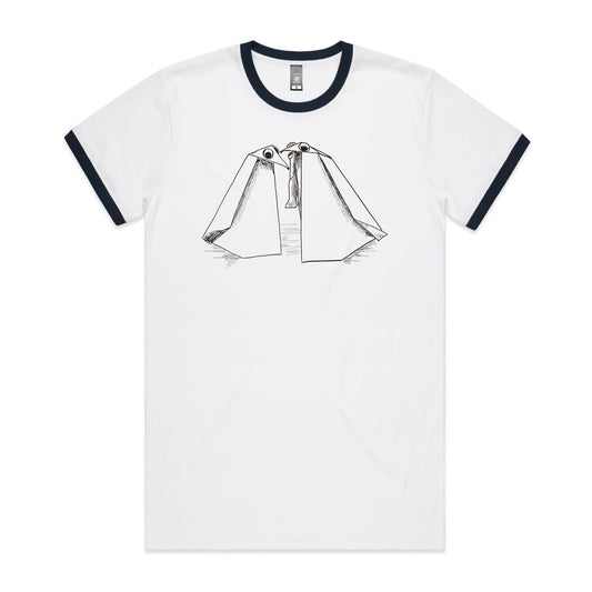 men’s ringer tee origami penguin pals