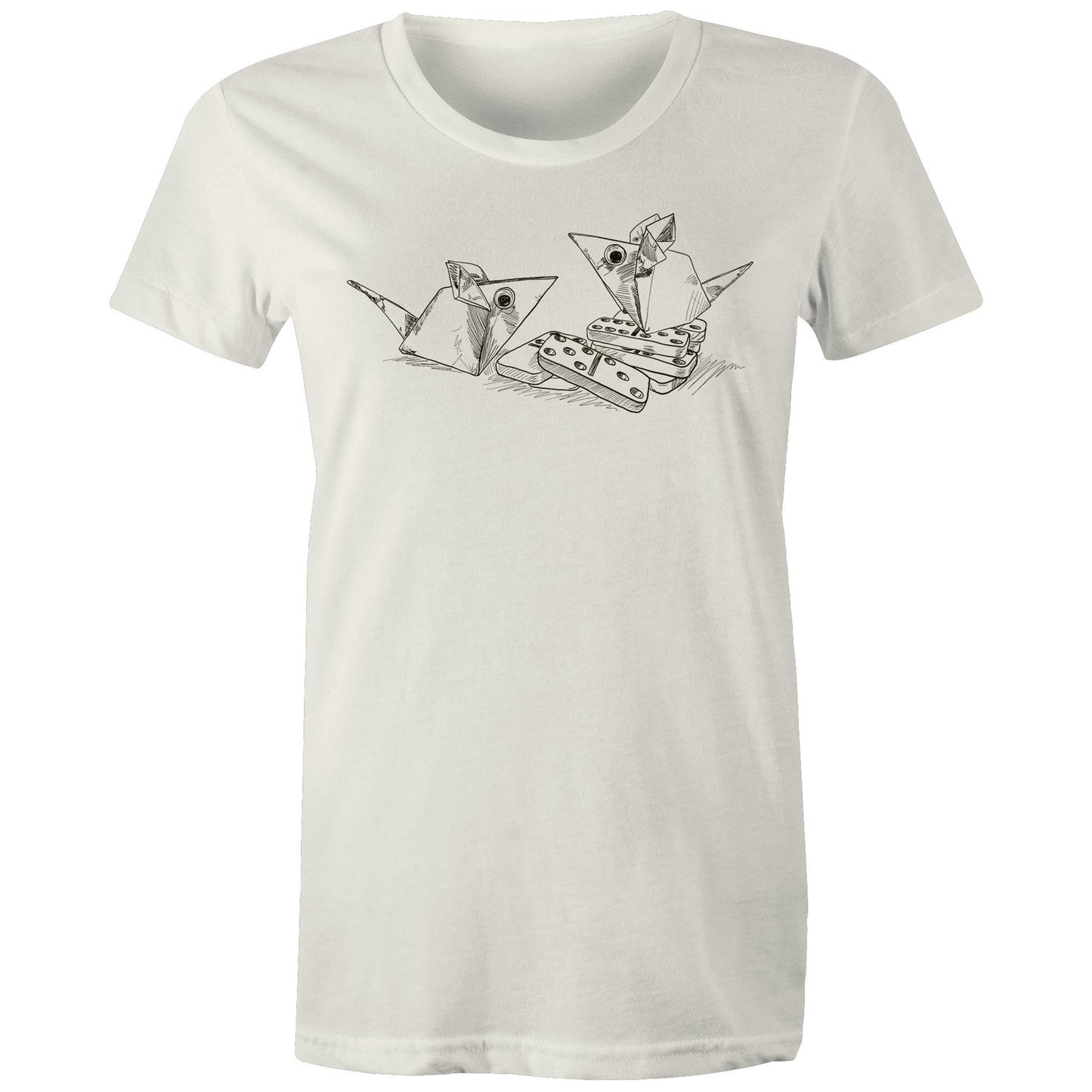 women’s tee origami mice with dominoes