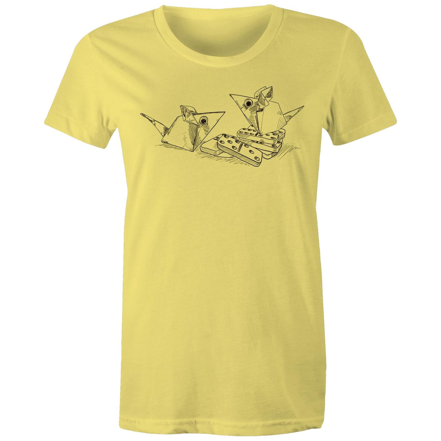 women’s tee origami mice with dominoes