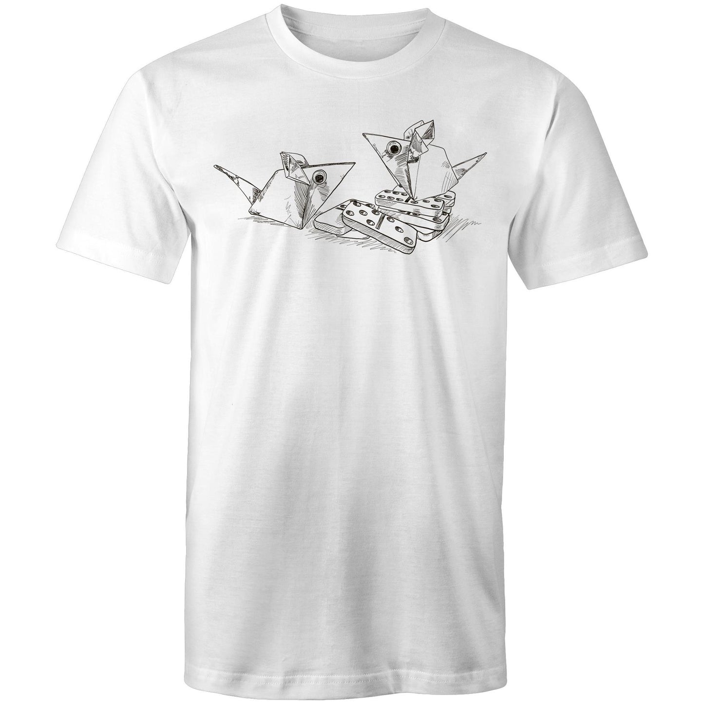 men’s tee origami mice with dominoes
