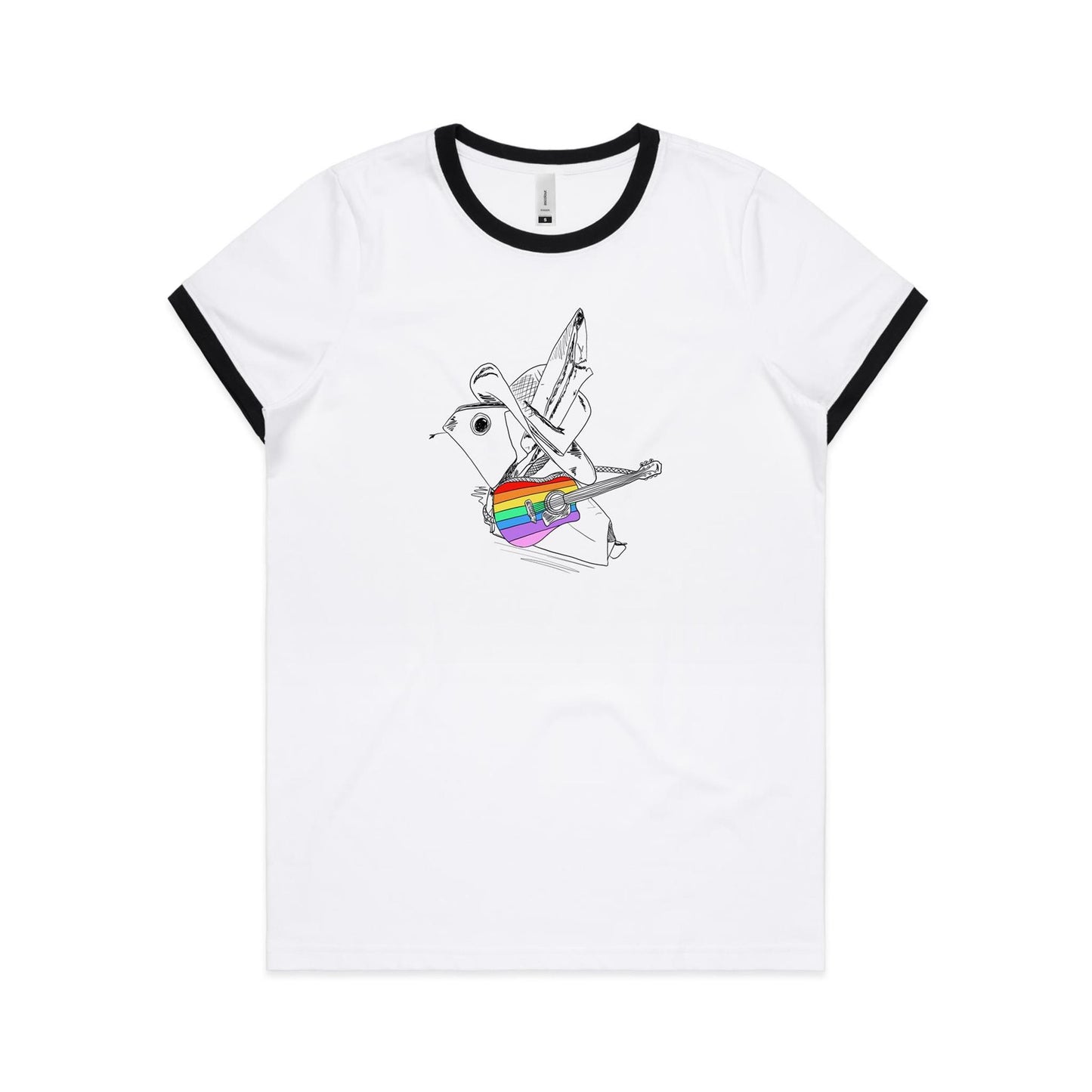 women’s ringer tee origami rainbow cowboy