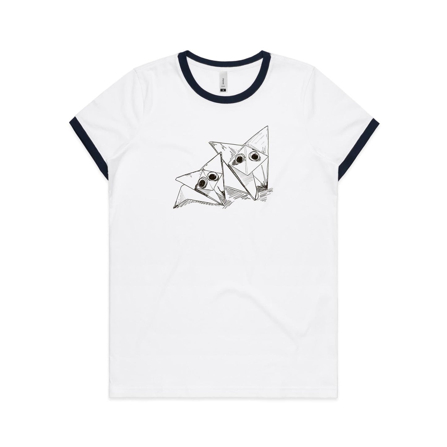 women's ringer tee origami fox friends
