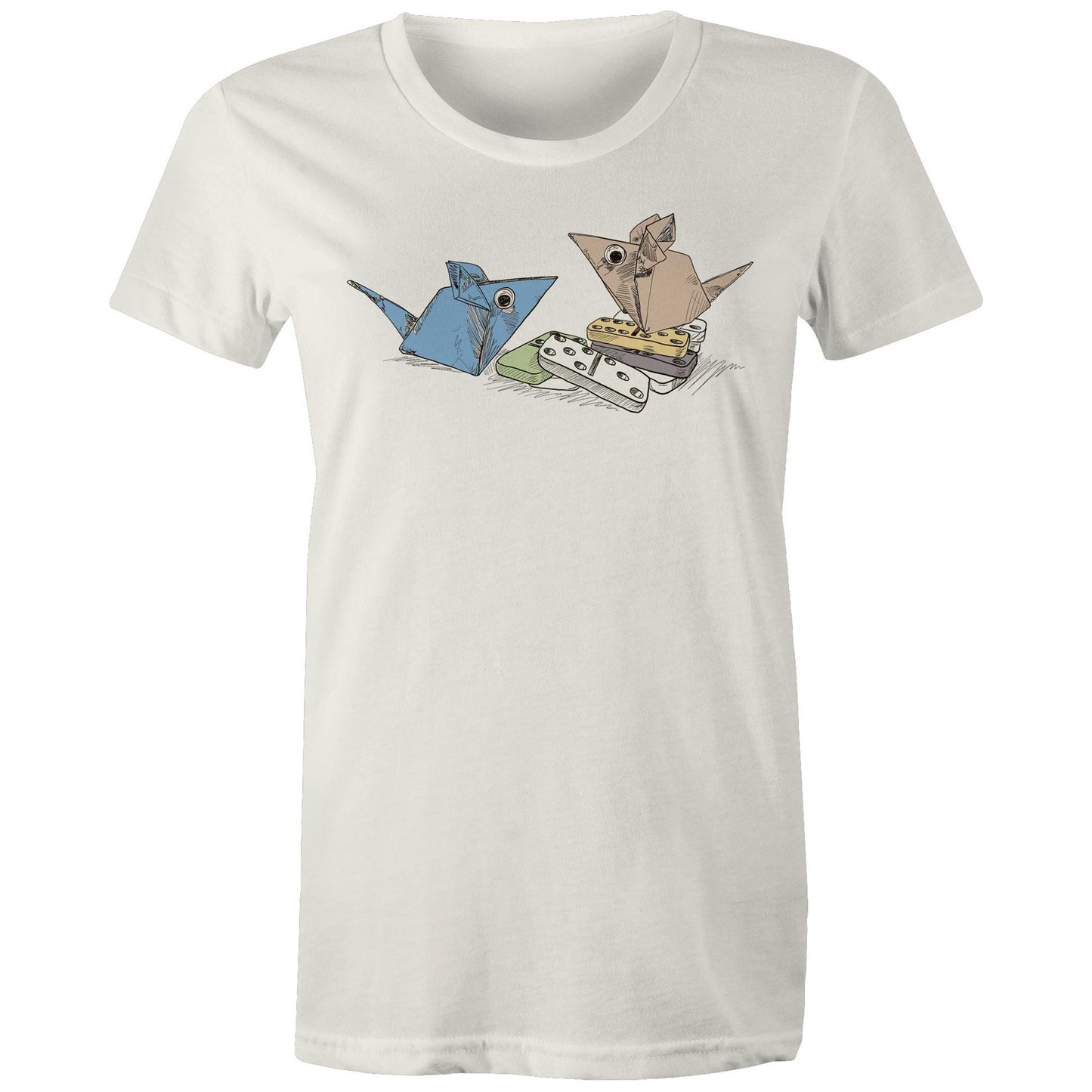 women’s tee origami mice with dominoes remix