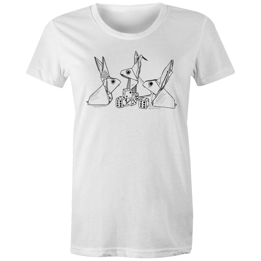 women’s tee origami rabbits with dice