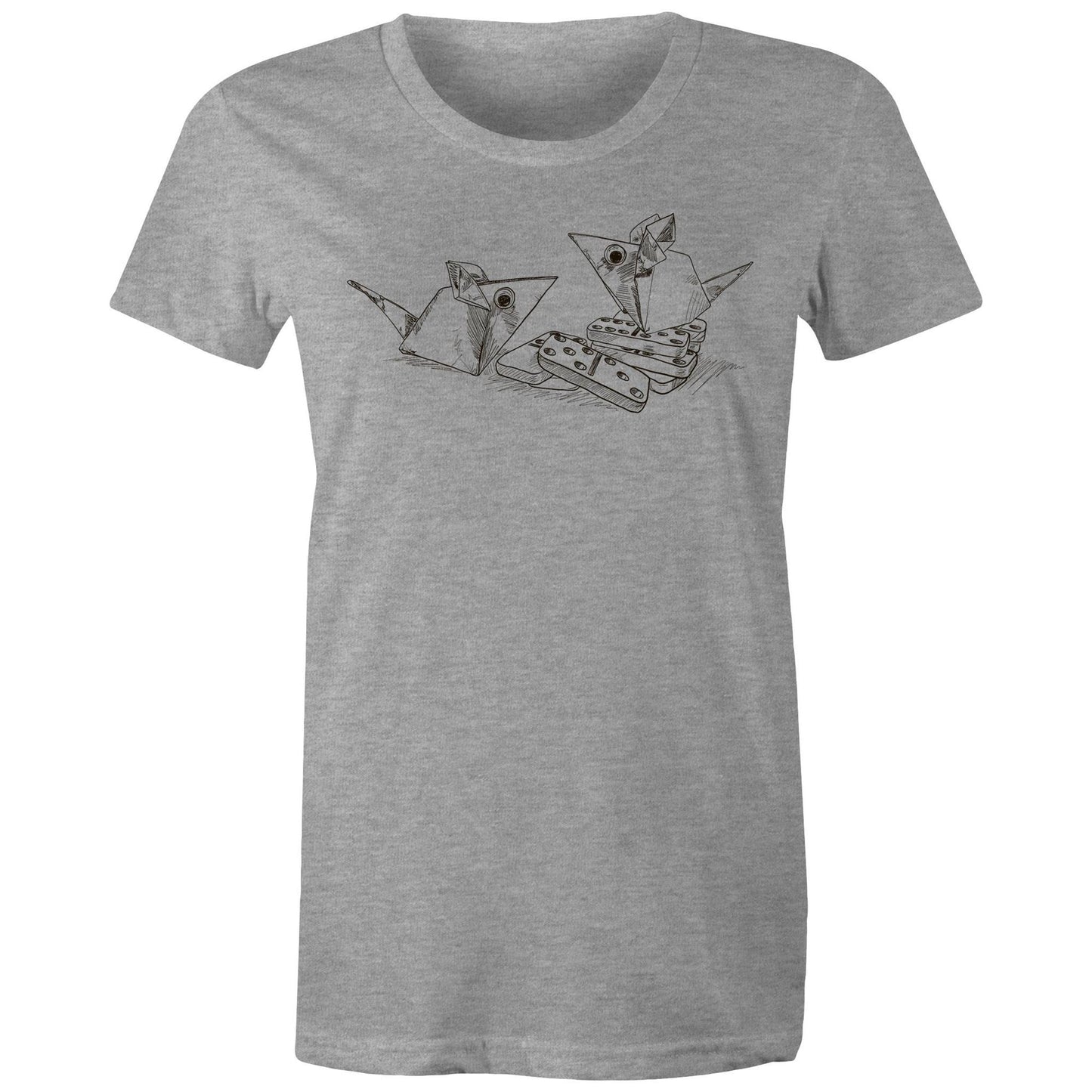 women’s tee origami mice with dominoes