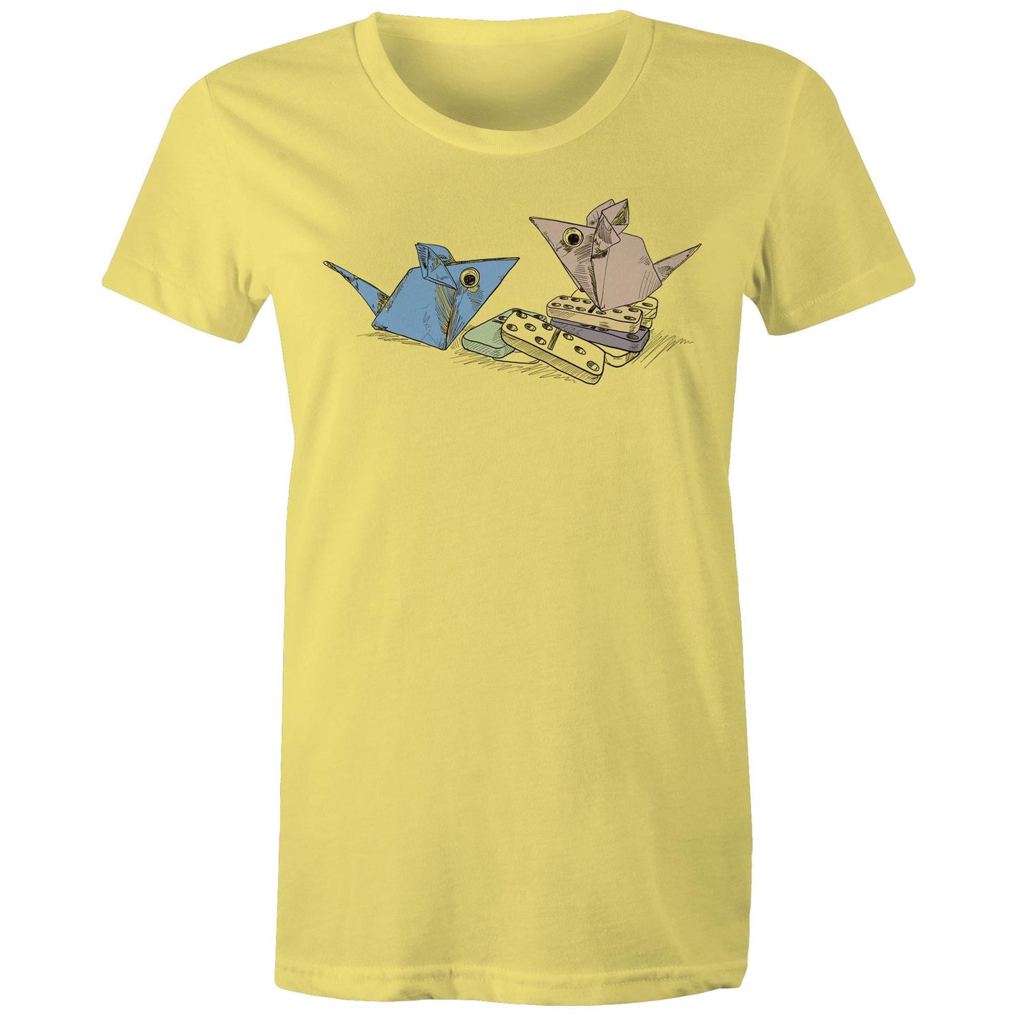 women’s tee origami mice with dominoes remix