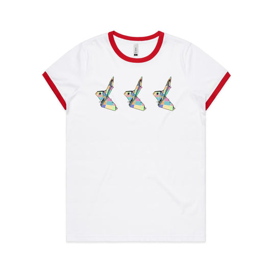 women’s tee ringer origami patchwork rabbits