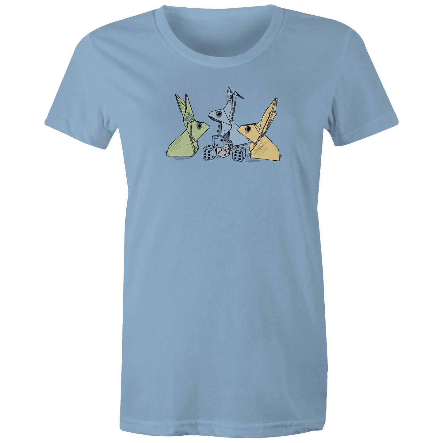 women’s tee origami rabbits with dice remix